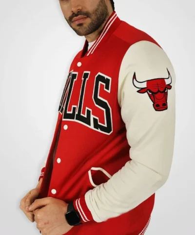 Chicago Bulls Red and Cream Varsity Full-Snap WoolLeather Jacket