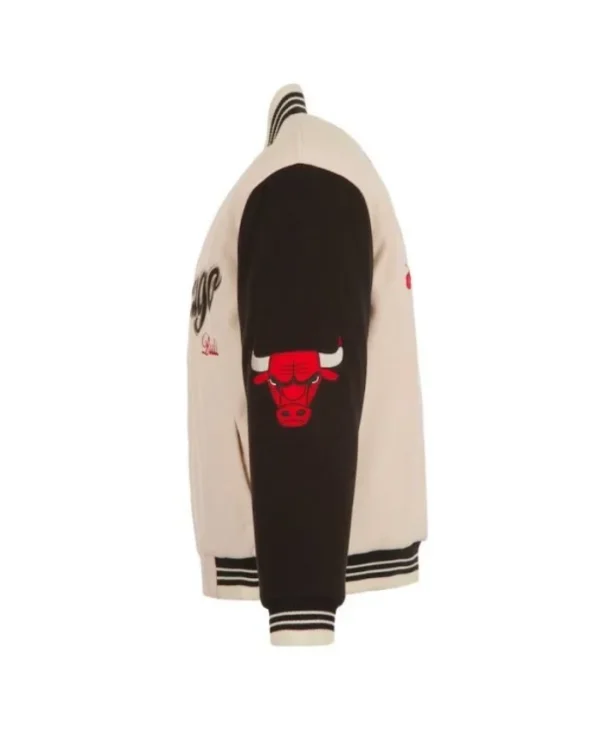 Shop Chicago Bulls Varsity Full-Snap Wool Cream and Black Jacket