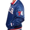 Philadelphia 76ers Zip-Up Blue Bomber Satin Jacket