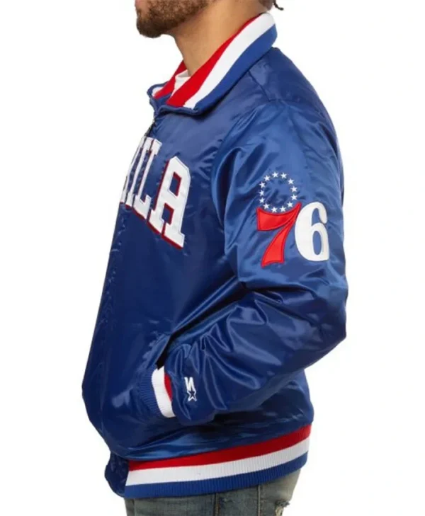 Philadelphia 76ers Zip-Up Blue Bomber Satin Jacket