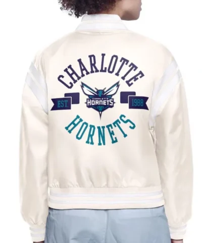 Printed Logo Charlotte Hornets Varsity Full-Snap Satin Jacket