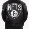 Brooklyn Nets Satin Black Full-Snap Bomber Jacket