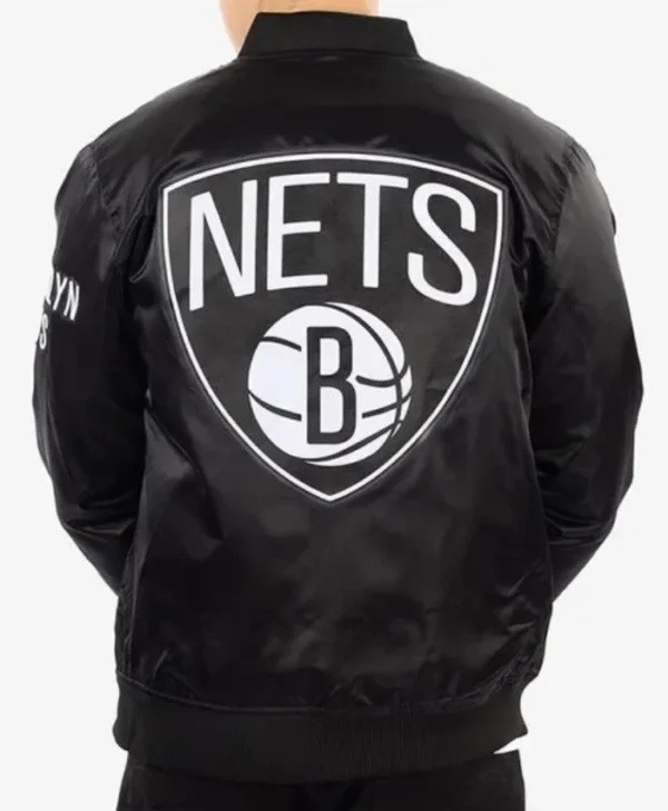 Brooklyn Nets Satin Black Full-Snap Bomber Jacket