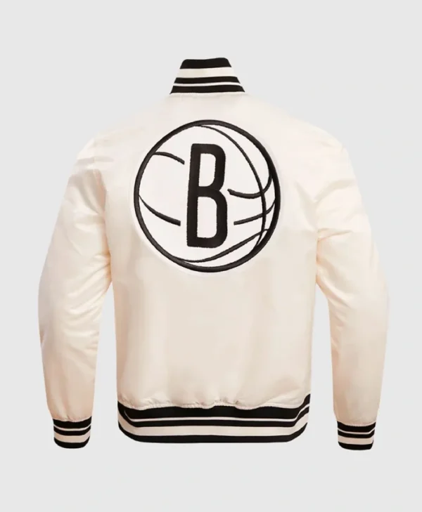 Retro Classic Brooklyn Nets Rib Satin Full-Snap Black Jacket