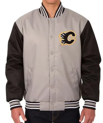 Calgary Flames Gray Full Snap-Tab Varsity Jackets