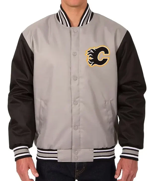Calgary Flames Gray Full Snap-Tab Varsity Jackets