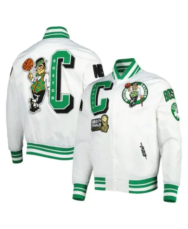 Capsule Boston Celtics Mash Up Full-Snap White Satin Jacket