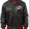 Carolina Hurricanes Varsity Style Black Leather Jacket