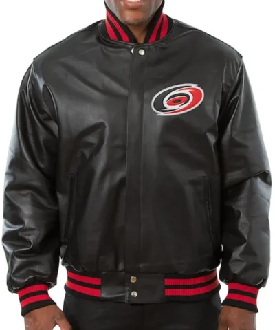 Carolina Hurricanes Varsity Style Black Leather Jacket