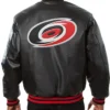 Carolina Hurricanes Varsity Style Black Leather Jacket Back