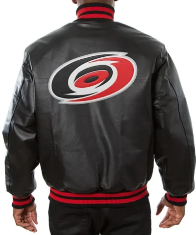 Carolina Hurricanes Varsity Style Black Leather Jacket Back