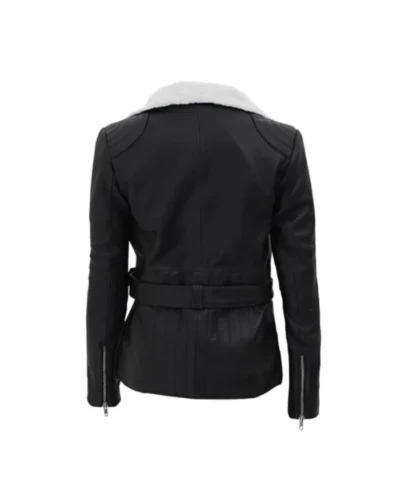 Black Women’s Carrie Shearling Belted Leather Jacket
