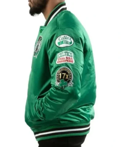 Champ City Boston Celtics Green Full-Snap Satin Bomber Jacket