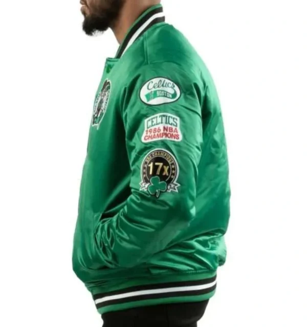 Champ City Boston Celtics Green Full-Snap Satin Bomber Jacket