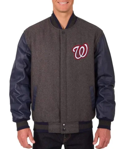 Washington Nationals Varsity Charcoal and Navy WoolLeather Full-Snap Jacket