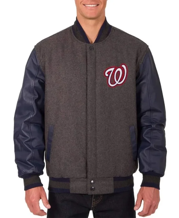 Washington Nationals Varsity Charcoal and Navy WoolLeather Full-Snap Jacket