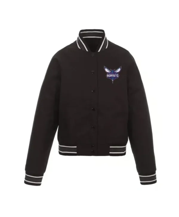 Poly Twill Charlotte Hornets Black Full-Snap Jacket