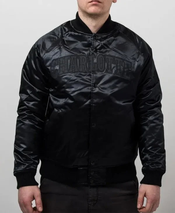 Shop Charlotte Hornets Black Tonal Full-Snap Satin Jacket