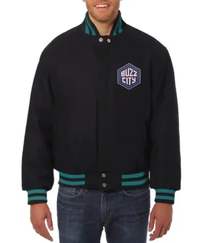 Charlotte Hornets Varsity Black Wool Full-Snap Jacket