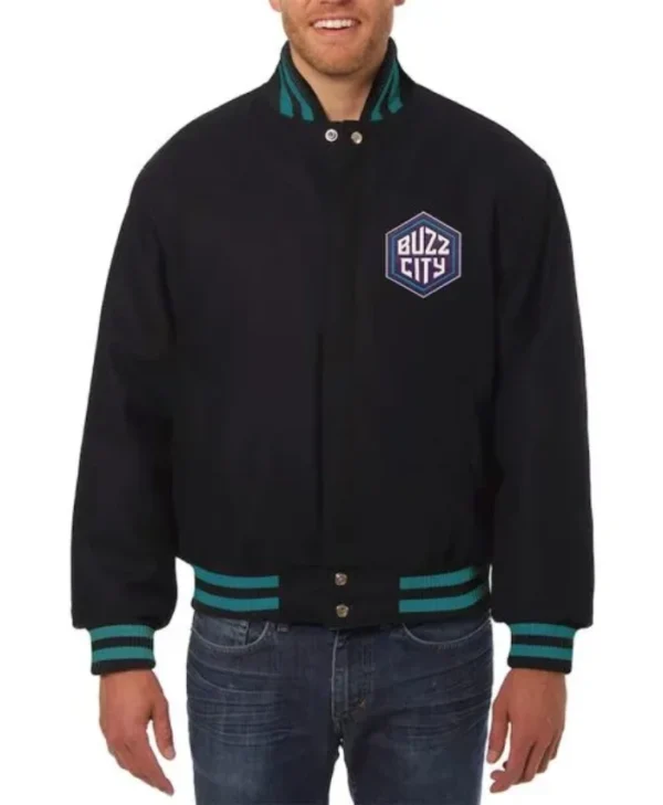 Charlotte Hornets Varsity Black Wool Full-Snap Jacket