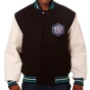 Black and White Charlotte Hornets Wool & Leather Full-Snap Varsity Jacket
