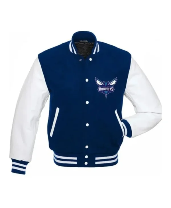 Charlotte Hornets Blue and White Full-Snap WoolLeather Varsity Jacket