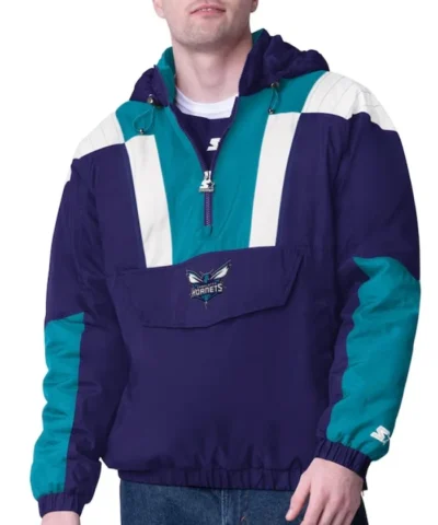 Purple and Teal Charlotte Hornets Charger Half-Zip Pullover Jacket