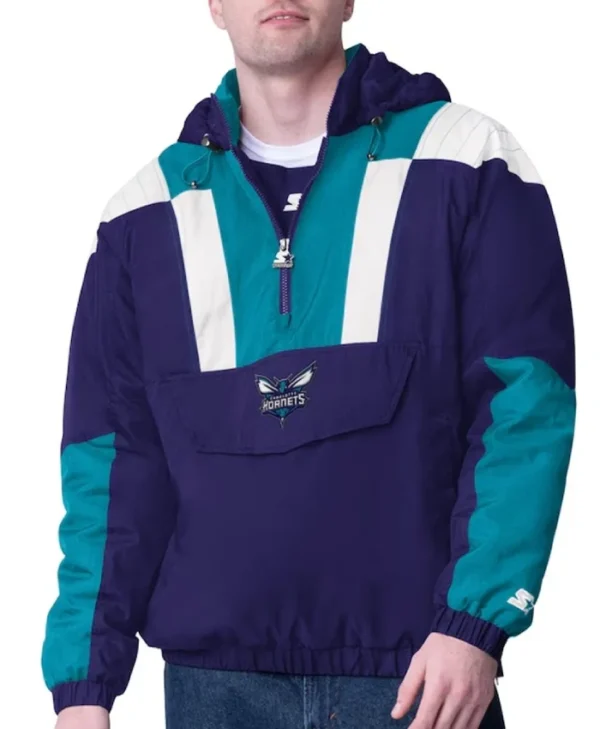 Purple and Teal Charlotte Hornets Charger Half-Zip Pullover Jacket