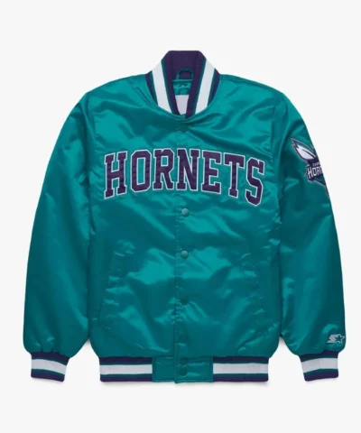 Classic Charlotte Hornets Teal Full-Snap Satin Jacket