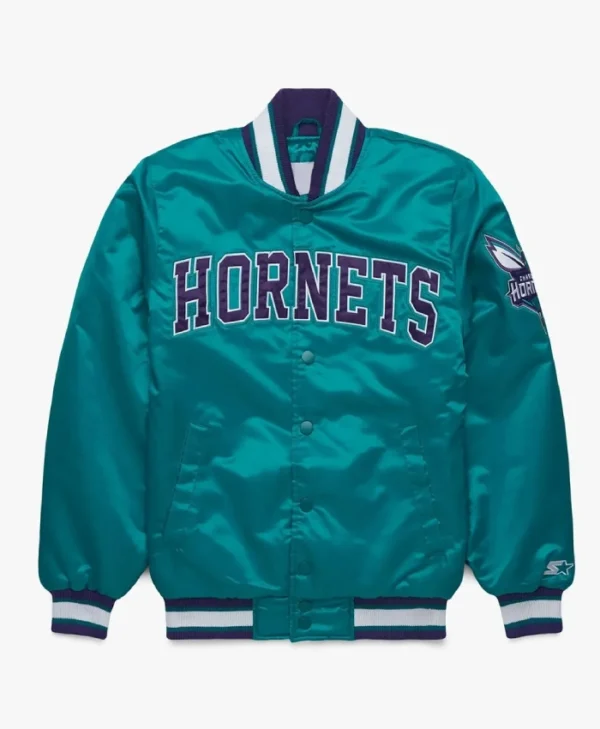 Classic Charlotte Hornets Teal Full-Snap Satin Jacket