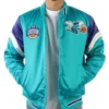 Shop NBA Eastern Charlotte Hornets Full-Snap Varsity Satin Aqua Jacket
