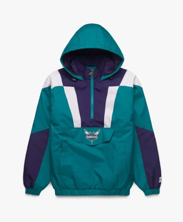 Charlotte Hornets Teal Half-Zip Pullover Hooded Jacket