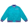 Charlotte Hornets Heavyweight Bomber Full-Snap Aqua Satin Jacket