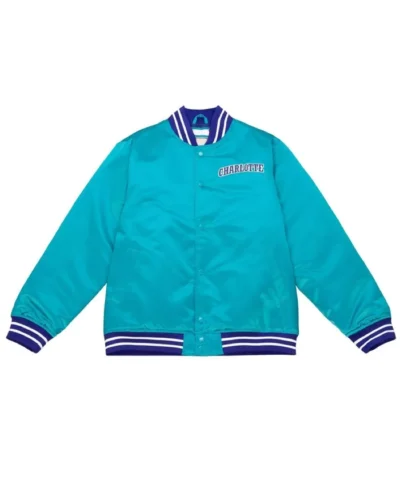 Charlotte Hornets Heavyweight Bomber Full-Snap Aqua Satin Jacket