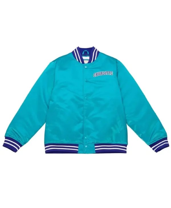 Charlotte Hornets Heavyweight Bomber Full-Snap Aqua Satin Jacket