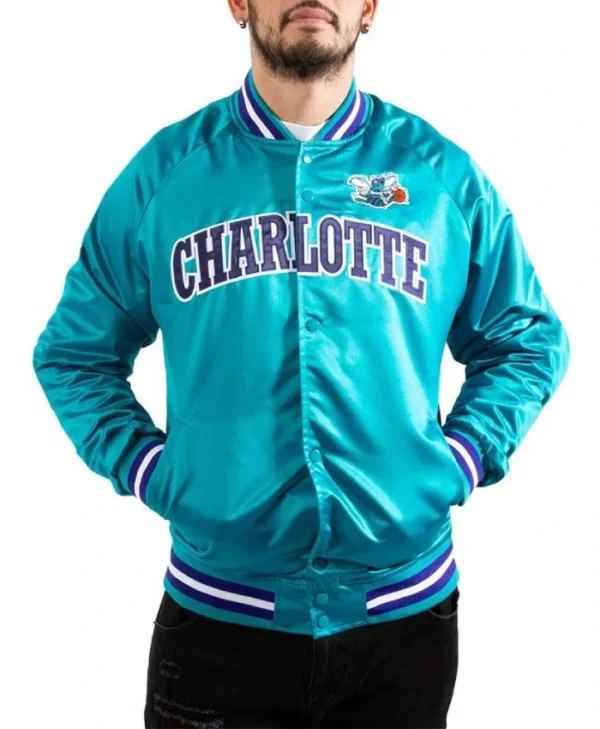 Shop Charlotte Hornets Teal Bomber Full-Snap Lightweight Satin Jacket