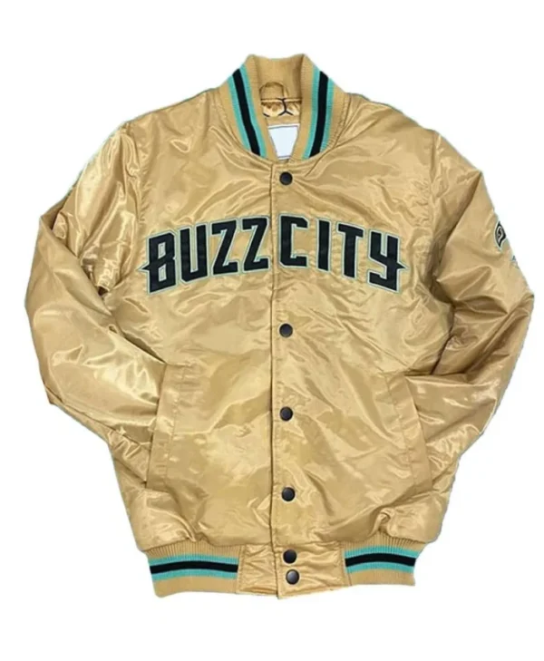 Buzz City Charlotte Hornets Full-Snap Pastel Orange Satin Jacket