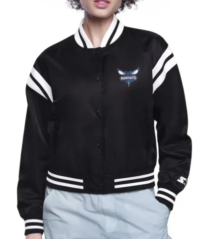 Buy Printed Logo Charlotte Hornets Varsity Full-Snap Satin Jacket