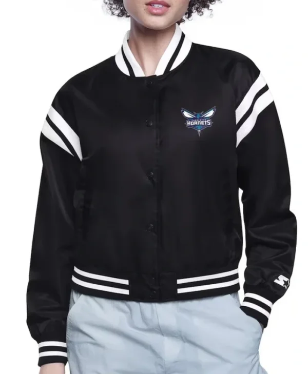 Buy Printed Logo Charlotte Hornets Varsity Full-Snap Satin Jacket