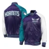 Charlotte Hornets Reliever Raglan Full-Snap Satin PurpleTeal Jacket