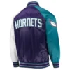 Charlotte Hornets Reliever Raglan Full-Snap Satin PurpleTeal Jacket