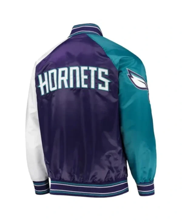 Charlotte Hornets Reliever Raglan Full-Snap Satin PurpleTeal Jacket