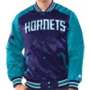 Renegade Charlotte Hornets Full-Snap Varsity Satin Purple and Teal Jacket
