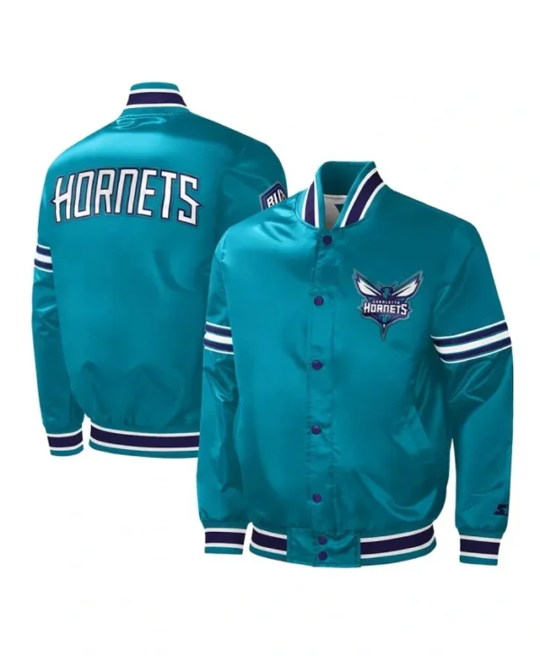 Charlotte Hornets Slider Teal Full-Snap Satin Varsity Jacket