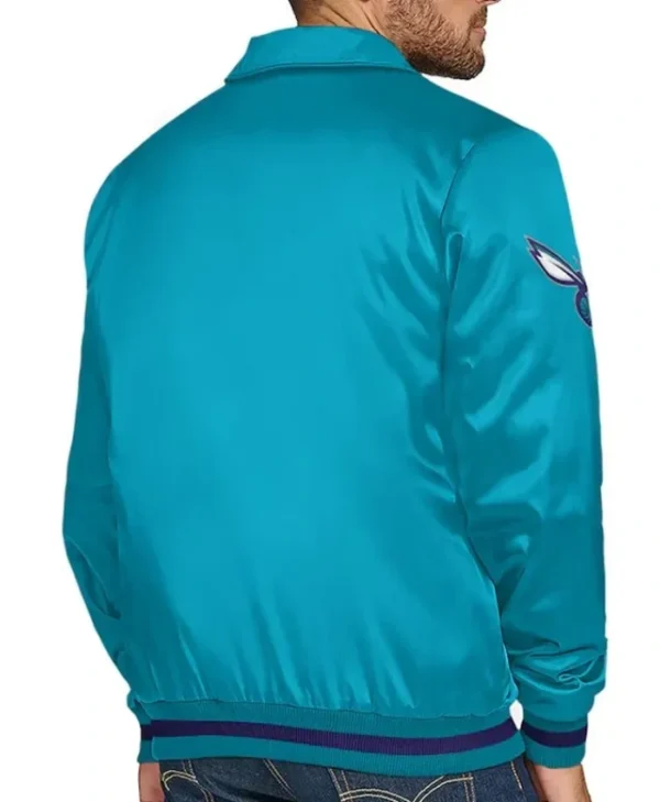 Charlotte Hornets Stitch Applique Full-Snap Teal Varsity Satin Jacket