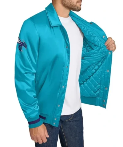 Charlotte Hornets Stitch Applique Teal Satin Jacket
