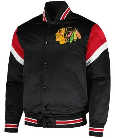 Chicago Blackhawks Full Snap Rib-Knitted Satin Jacket