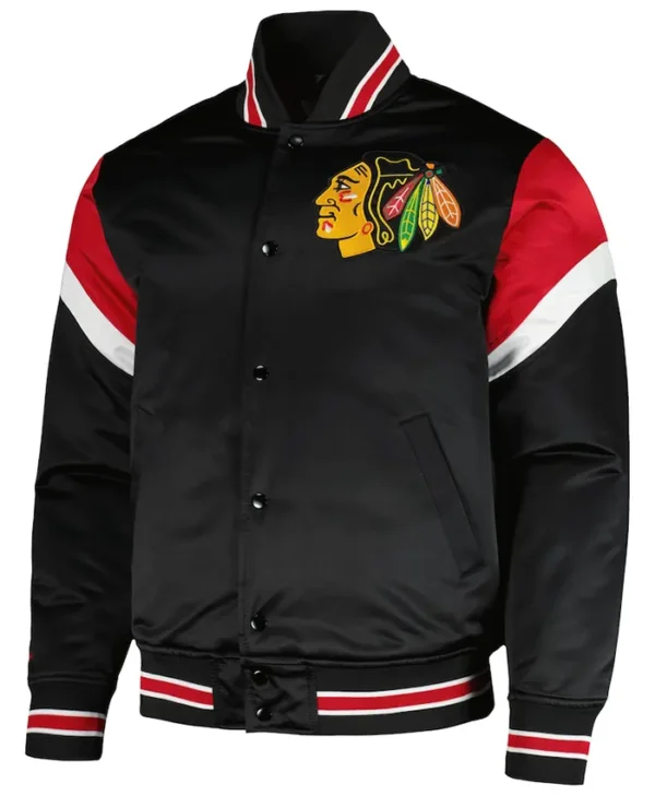 Chicago Blackhawks Full Snap Rib-Knitted Satin Jacket