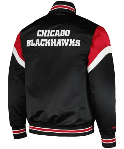 Chicago Blackhawks Full Snap Rib-Knitted Satin Jacket Back
