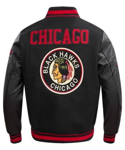 Chicago Blackhawks Retro Classic Rib Wool Varsity Jacket Back